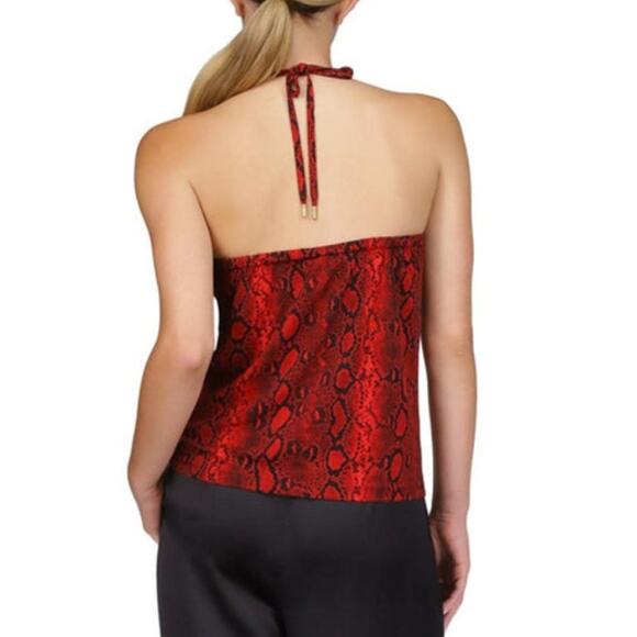Michael Kors Red Crimson Snakeskin Keyhole Chain Tie Neck Halter Top SM/Med NWT - Picture 2 of 15